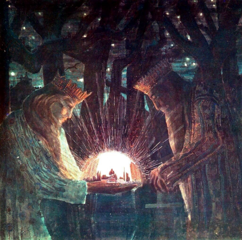 Чурленис. Сказка о королях.  Мужчина и женщина вместе создают светлый мир.