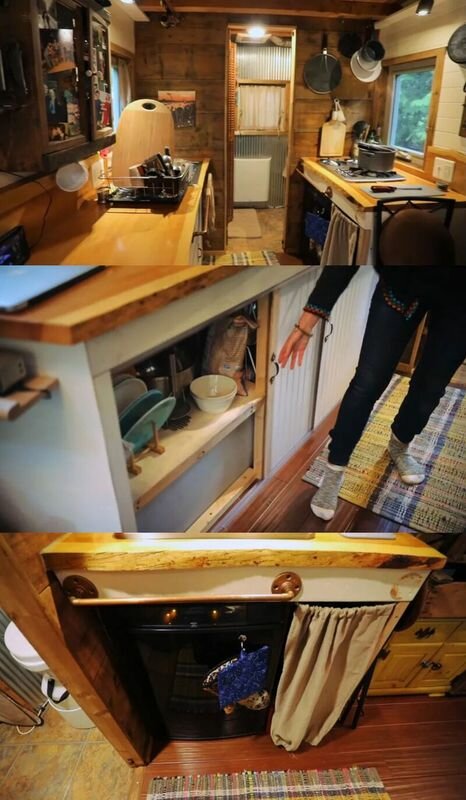 Женщина превратила старый трейлер в двухэтажный деревянный домик - то, как она организовала пространство внутри поражает