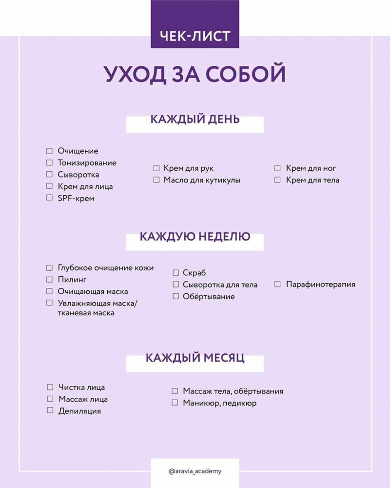 Уход за собой: чек-лист