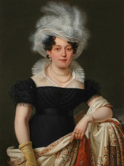 Ignace Brice. Потрет дамы в шляпе из перьев, 1822 - 1823 год