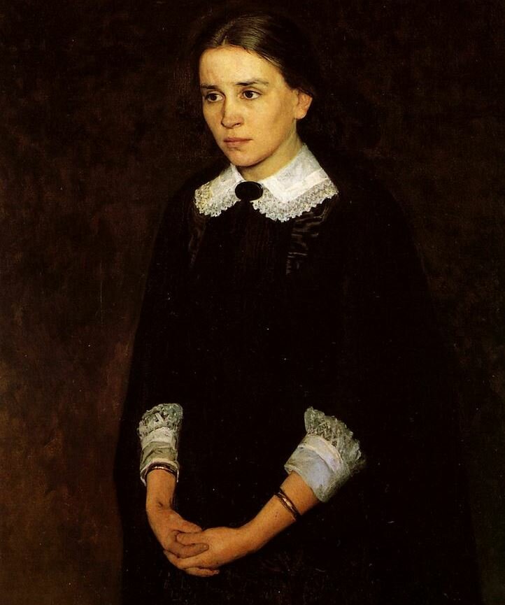 Н.А. Ярошенко. «Портрет П. А. Стрепетовой», 1884. Третьяковская галерея, Москва. Черное платье, воротничок, манжеты - это манифест гражданской позиции.